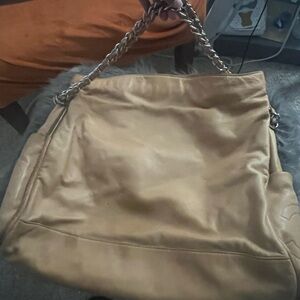 CHANEL Tan Leather Shoulder Bag with Chain Strap